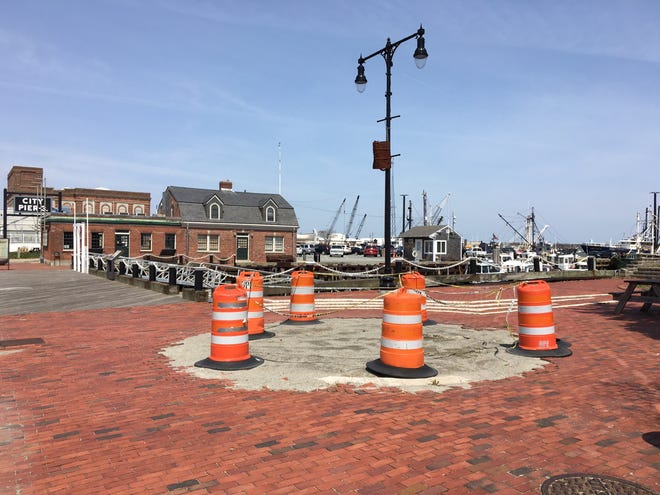 Backers of a local fishermen's memorial say the bronze monument will be installed in this area, Tonnessen Park on the waterfront, potentially on Memorial Day. The barrels mark the former location of a statue of Neptune, which was removed over the winter to make way for the fishermen's memorial, Mayor Jon Mitchell said. 

MIKE LAWRENCE/THE STANDARD-TIMES/SCMG