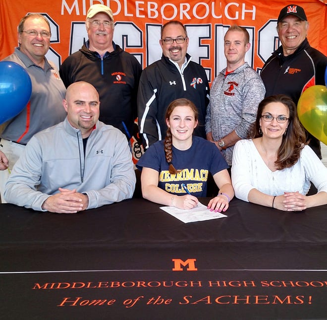 Middleboro High School senior Hayden Bagnell-Pettine last Friday signed a letter of intent to join the Track and Field Team at Merrimack College. Submitted Photo
