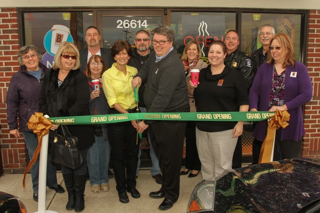 — Courtesy photo 

Employees and community members hosted a ribbon-cutting ceremony to mark the opening of Biggby Coffee in Flat Rock this month.