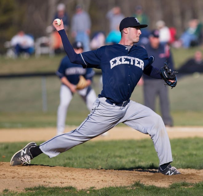 Exeter's Mike Sterritt fires a pitch during Division I baseball action against Concord on Wednesday. Stewart Mellentine/Seacoastonline