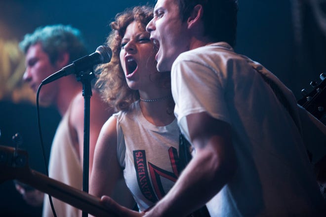 Alia Shawkat and Anton Yelchin rock out in “Green Room.” (Broad Green Pictures)