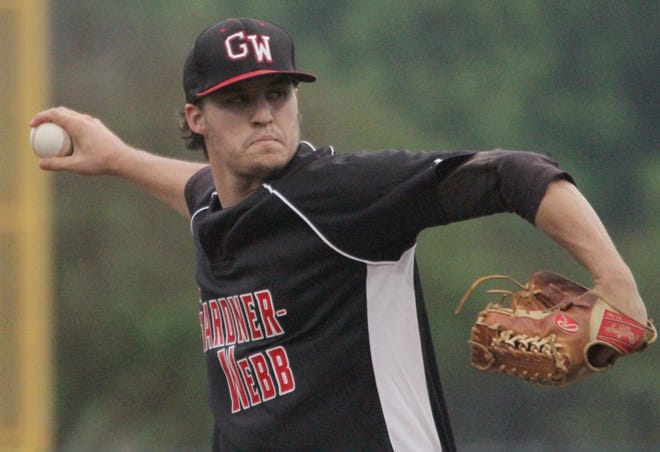 Gardner-Webb senior mound ace Brad Haymes had no trouble throwing a damp baseball Friday night. He delivered a five-hit shutout with 10 strikeouts to raise his record to 8-1 on the year with a 1-0 victory against Charleston Southern. COURTESY OF GWU ATHLETICS