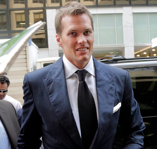 FILE - In this June 23, 2015, file photo, New England Patriots quarterback Tom Brady arrives for his appeal hearing at NFL headquarters in New York. A federal appeals court has ruled, Monday, April 25, 2016, that New England Patriots Tom Brady must serve a four-game "Deflategate" suspension imposed by the NFL, overturning a lower judge and siding with the league in a battle with the players union. (AP Photo/Mark Lennihan, File)