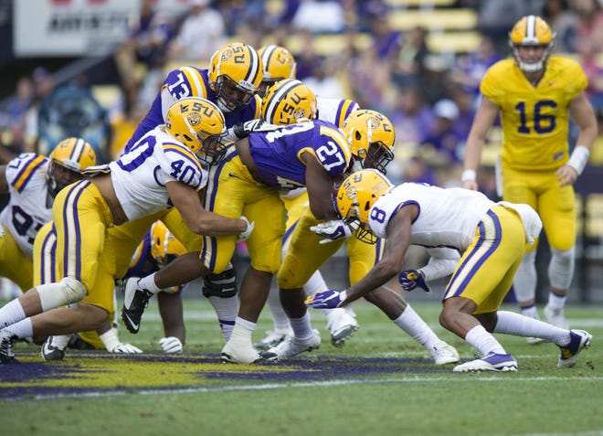 LSU's Purple squad beat the White, 17-7, in the spring game. Photo by LSUsports.net.