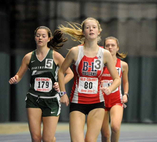 Bridgewater-Raynham's Emma Frazier won the girls 2 mile run 12:28.72 during the Old Colony League Championship and Big 3 Championship on Tuesday, Jan. 24, 2017 at Wheaton College.



(Marc Vasconcellos/The Enterprise)