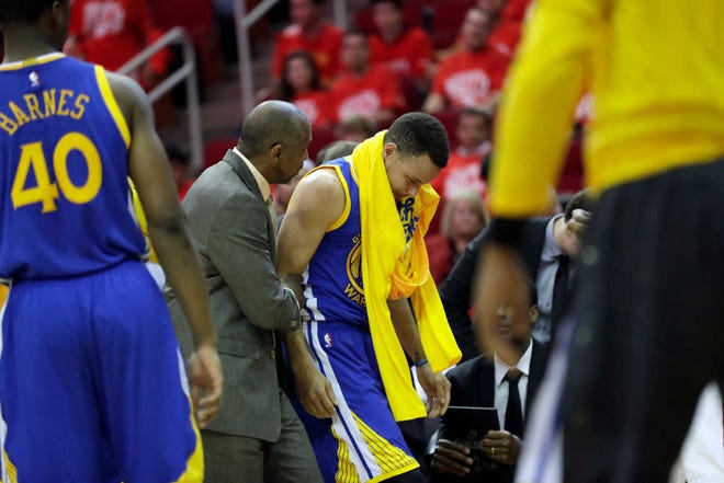Golden State guard Stephen Curry suffered an MCL sprain during the Warriors' Game 4 victory Sunday.