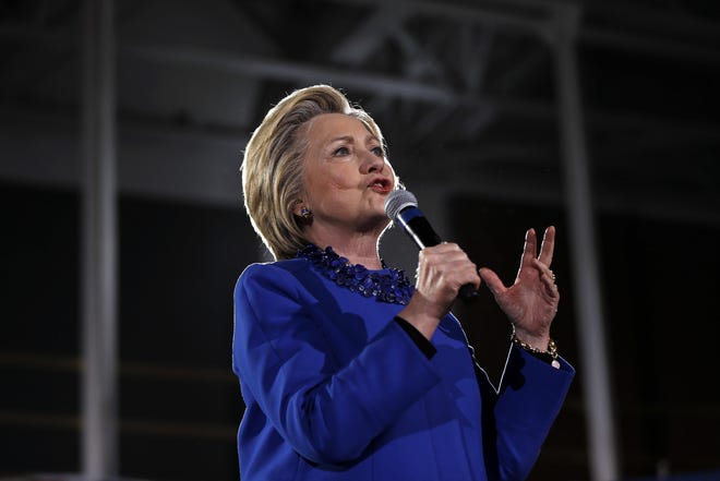 Democratic presidential candidate Hillary Clinton speaks during a campaign stop, Monday, April 25, 2016, at Westmoreland County Community College in Youngwood, Pa. (AP Photo/Matt Rourke)