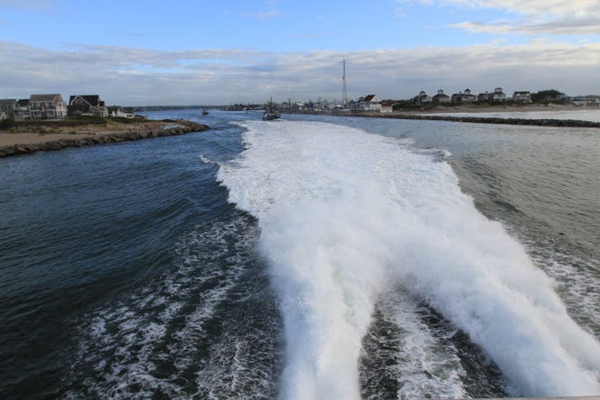 The wake of the high speed ferry, leaving Point Judith bound for Block Island, in 2015.