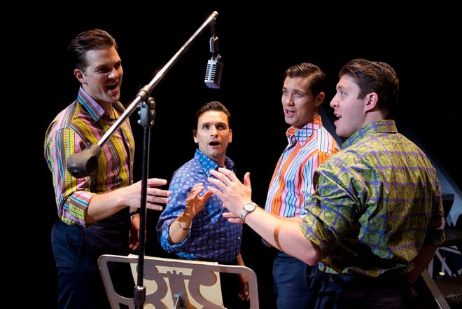 Pictured in a scene from "Jersey Boys" are from left, Keith Hines, Aaron De Jesus, Drew Seeley and Matthew Dailey.