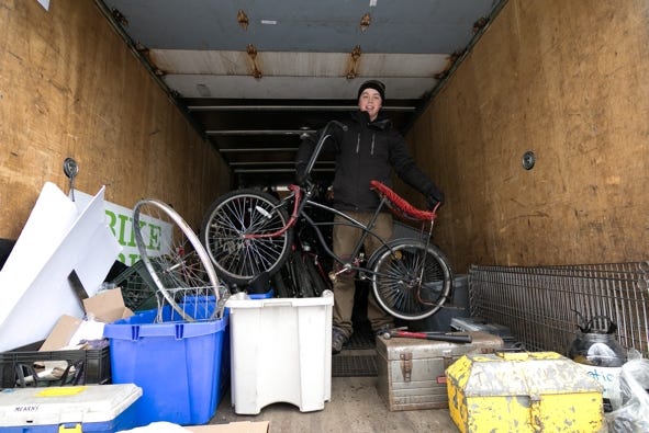 A volunteer collects bicycles for the Bikes not Bombs bike drive.

Chris Leong/Courtesy photo