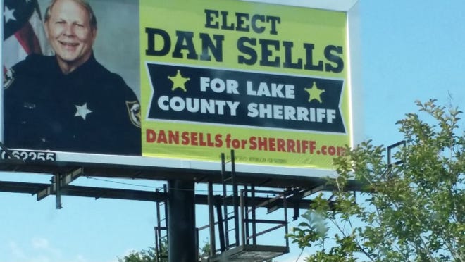 A campaign billboard for Lake County sheriff's candidate Dan Sells misspells "sheriff" — twice.