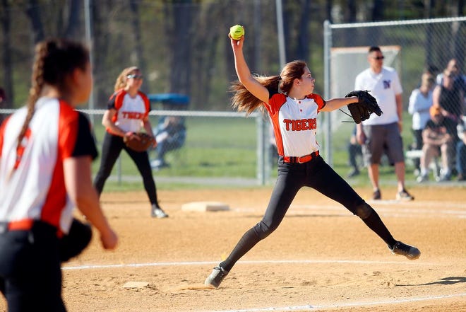 New Jersey Herald File Photo - Hackettstown's Nicole Carter pitches during a Hunterdon/Warren/Sussex first round tournament game against Newton earlier this month.