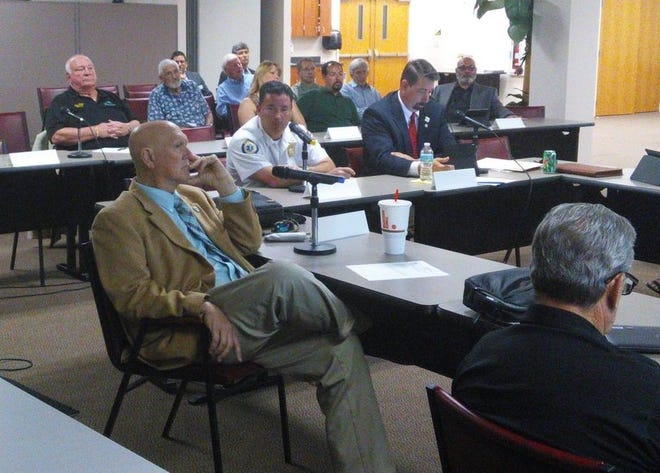 Flagler County Fire Chief Don Petito breaks down the county's fire response strategy during a County Commission workshop Monday. Four Palm Coast City Council members attended the workshop but only Mayor jon Netts spoke. NEWS-JOURNAL/MATT BRUCE