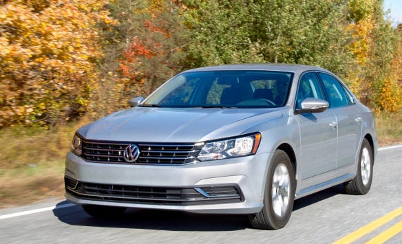 The 2016 Passat is VW’s big “American” sedan—meant for commuting on our freeways and ferrying the kids to school, and repriced for extra value. With I-4 or V-6 gas engines and a raft of new driver aids, Passats come in three variations and eight trim levels at prices from about $23,000 to $38,000. (VW)