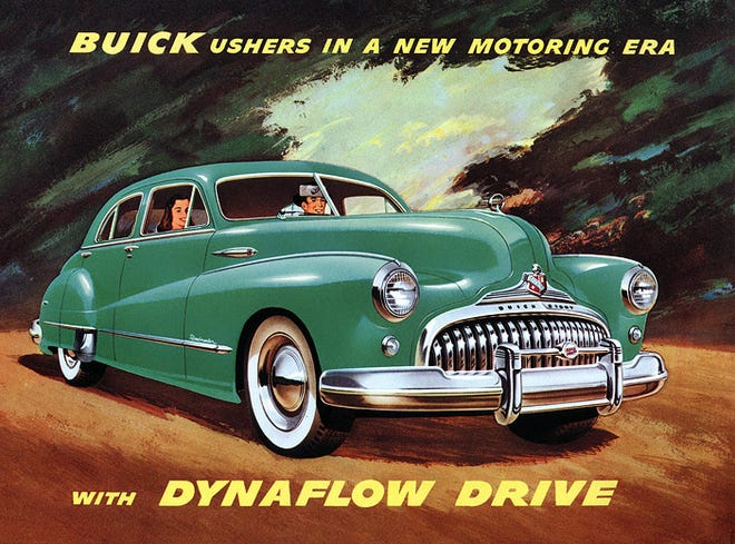 The 1948 Buick was a great looking car that featured an inline “Straight-8” engine and lots of luxury for the day. (Ad compliments Buick Motor Division of GM).