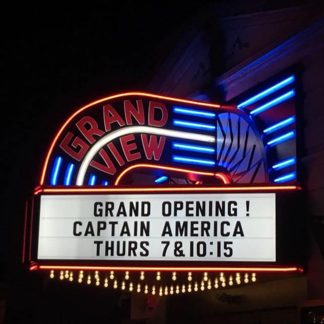 The Grandview Theatre's new marquee, advertising opening-night offerings