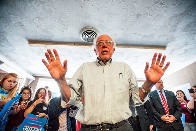Sen. Bernie Sanders, I-Vt., speaks to his campaign volunteers on Wednesday in Bowling Green, Kentucky.