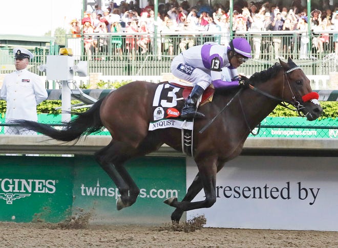Nyquist during the 142nd running of the Kentucky Derby horse race at Churchill Downs Saturday, May 7, 2016, in Louisville, Ky.