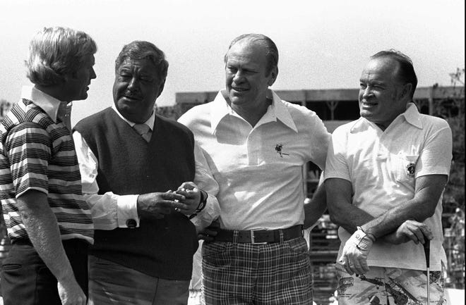 Jack Nicklaus, left, with Jackie Gleason, President Gerald Ford and Bob Hope at the 1975 Jackie Gleason Inverrary Classic. THE ASSOCIATED PRESS FILE