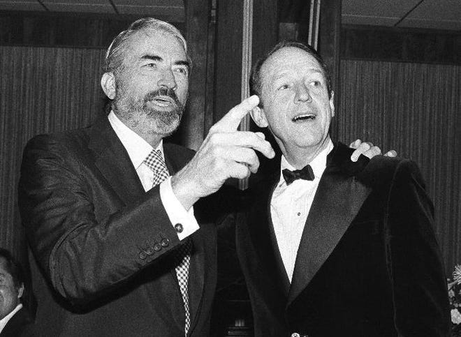 Actor William Schallert, right, and Gregory Peck at a 1979 Celebrity Benefit Ball in Los Angeles