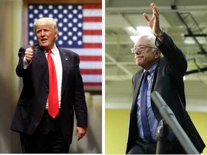 Republican Donald Trump, left, and Sen. Bernie Sanders, I-Vermont, won the primaries in West Virginia on Tuesday. Trump also won in Nebraska.