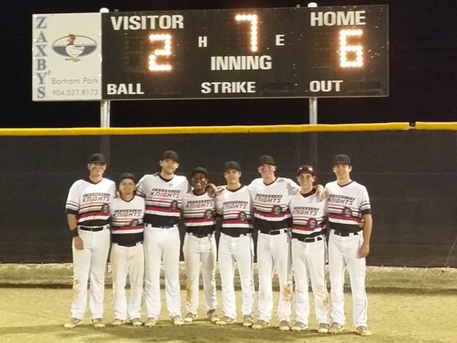 Creekside baseball players following their Region 1-7A baseball final win over Tate on Tuesday.