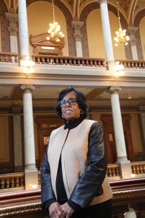 State Sen. Earline Rogers stands in the atrium of the Indiana Statehouse, where she has spent 34 years as a legislator. Photos by Tony V. Martin