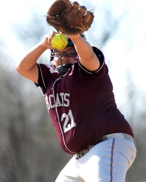 Beaver's Casey Farkasovsky pitching during the Bobcats' 13-3 win April 19 at Beaver's home field in Brighton Township.