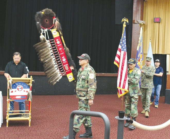 Ermen Brown, Jr., acted as Master of Ceremonies for the CCCC awards ceremony and banquet held at the Spirit Lake Casino and Lodge Wednesday evening. The VFW Post No. 6547 presented the colors and eagle staff at the outset of the event.