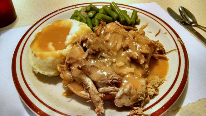 The pulled pork and gravy dinner at Pete's Restaurant in Canton.