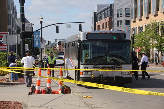 The scene of the bus crash on N. High Street at 9th Avenue