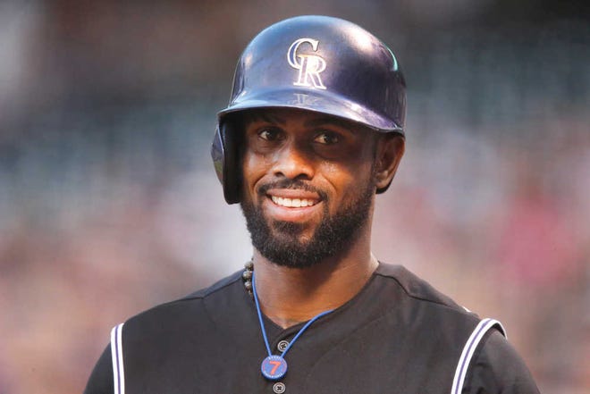 Colorado Rockies shortstop Jose Reyes is seen in the first inning of a game Aug. 21 in Denver. (AP Photo/David Zalubowski)