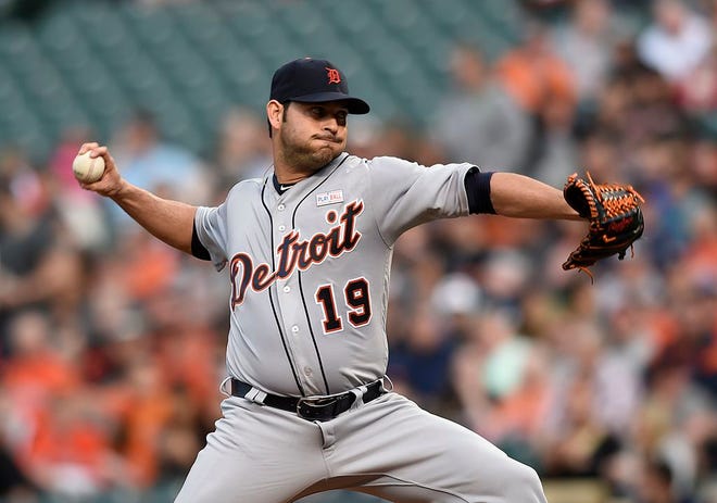 Detroit Tigers pitcher Anibal Sanchez delivers against the Baltimore Orioles during the first inning of a baseball game Saturday, May 14, 2016, in Baltimore. (AP Photo/Gail Burton)