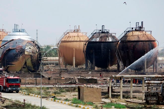 Many parts of the natural gas plant in Taji, Iraq, have been damaged by the fire caused by an Islamic State attack.