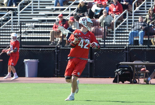 Former Portsmouth High School standout Charlie Duprey scored three goals, including one from beyond midfield, in St. Lawrence's 12-9 win over Springfield in the Division III tournament this weekend. Photo courtesy St. Lawrence Athletics