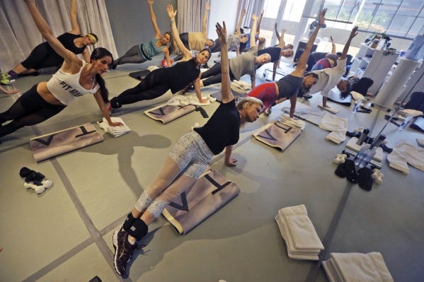 Tracy Anderson, front, leads a workout class in Miami.