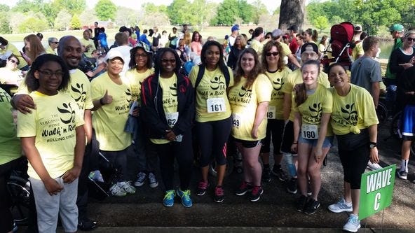 Members of the Matoaca High School Red Cross Club, their families and friends, are seen at the Virginia Home 5K Fun Walk held in Byrd Park, Richmond on April 23. Contributed Photo