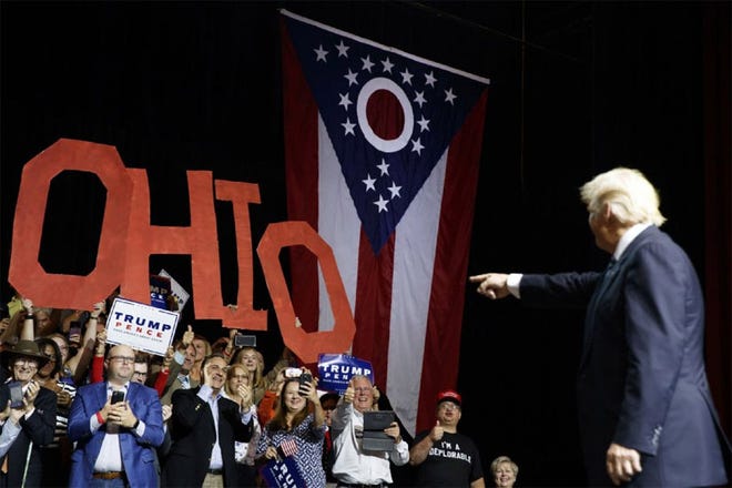 GOP presidential candidate Donald Trump's appeal among Ohio Democrats appears especially strong in economically distressed regions such as the Youngstown area, where Trump made a campaign stop in March at Youngstown-Warren Regional Airport.