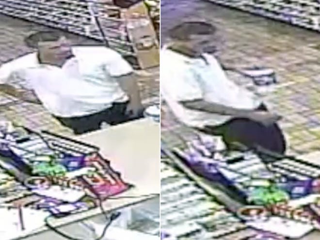 These images from surveillance video show the suspect in a May 10 stabbing in Summerfield.