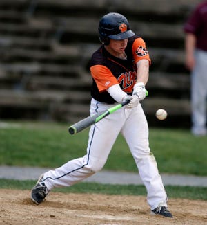 Oliver Ames' Mitch Goulet takes a cut against Falmouth on Thursday, May 19, 2016.
