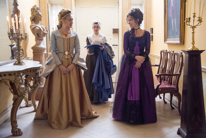 This image released by Roadside Attractions shows Chloe Sevigny, left, and Kate Beckinsale in a scene from the film, "Love & Friendship." (Bernard Walsh/Roadside Attractions via AP)