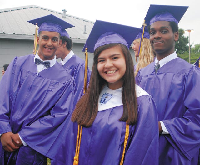 CHS graduates, from left, Matthew Bowen, Sophia Campos and Ontarius Campbell