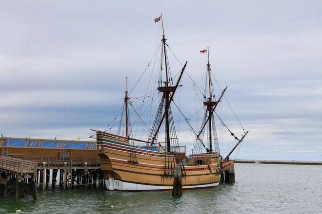 The Mayflower II sits at its berth at State Pier in Plymouth.