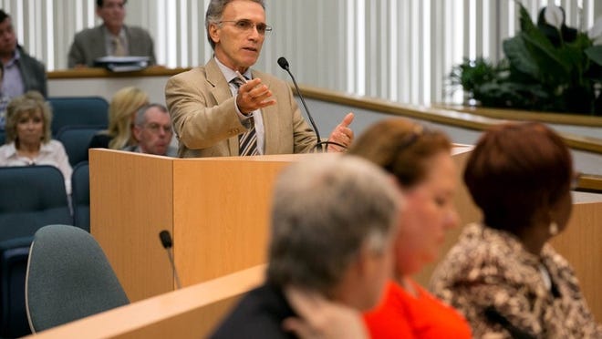 Frank Barbieri, vice chairman of the Palm Beach County School Board, speaks at a county commission meeting Tuesday. (Allen Eyestone / The Palm Beach Post)