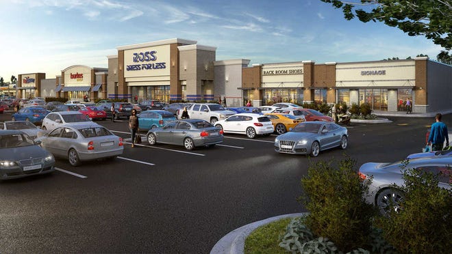Owners of North Augusta Plaza plan to rebuild the 110,000-square-foot space occupied by Kmart into retail space for four new stores, including PetSmart and Ross Dress for Less, as shown in this artist's rendering.