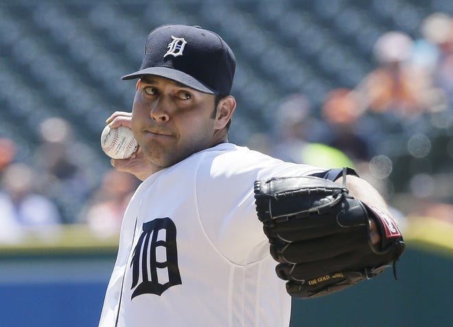 Detroit Tigers starting pitcher Anibal Sanchez throws during the first inning of a baseball game against the Philadelphia Phillies, Wednesday, May 25, 2016, in Detroit. (AP Photo/Carlos Osorio)