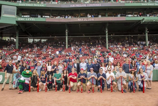 New Hampshire Red Sox Foundation scholars pose for a group photo before a game between the Boston Red Sox and the Cleveland Indians on May 21, 2016 at Fenway Park in Boston. Photo courtesy of Billie Weiss/Boston Red Sox/Getty Images