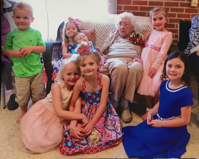 Arizona Pruitt Hamby is pictured with her great-great grandchildren. Submitted photo.