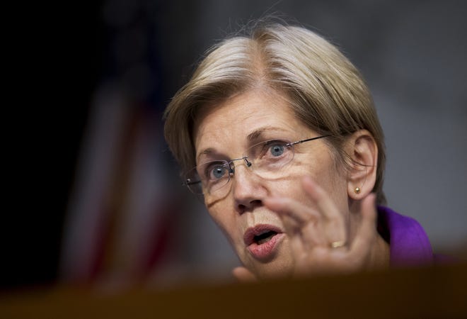 Sen. Elizabeth Warren, D-Mass. speaks on Capitol Hill in Washington last month. AP PHOTO BY MANUEL BALCE CENETA.