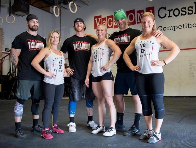 From left, Taylor Poulin, Juliette Marcotti, Kevin O'Malley, Kat Austin, Andrew Costantino and Carolyn Regan, members of the Vagabond CrossFit team in Easton that qualified for the East Regional competition.